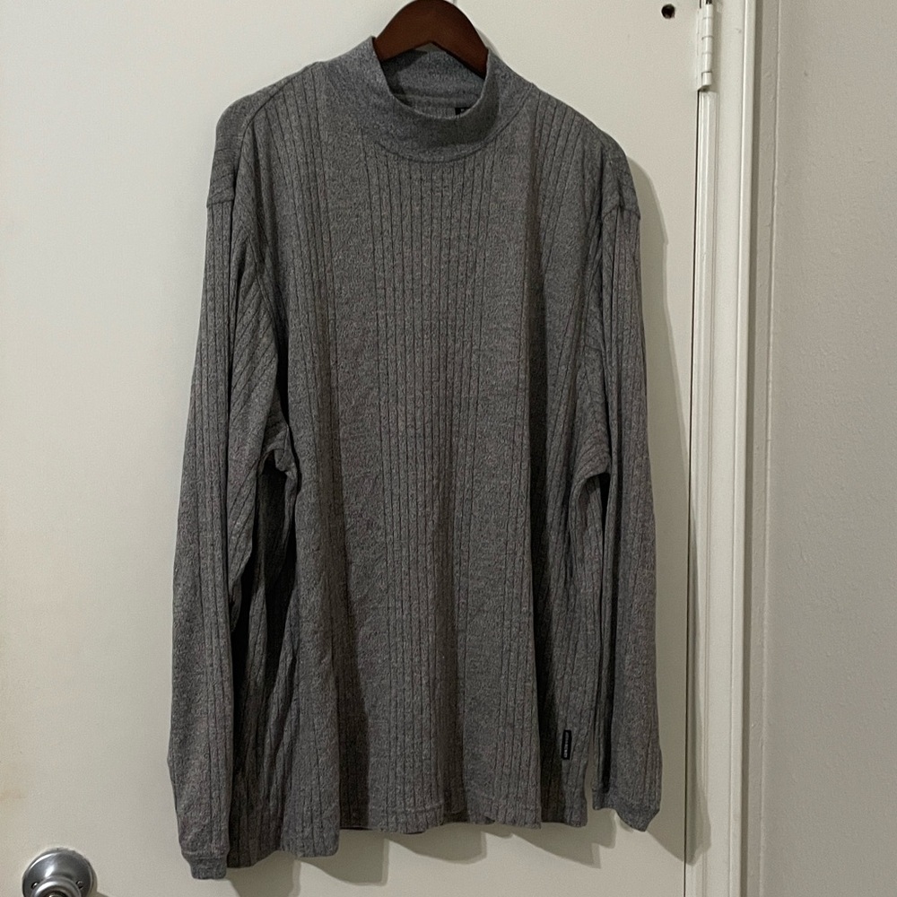 John Henry Grey Ribbed Mock Neck Long Sleeve Shirt XL